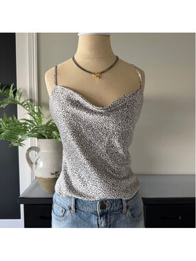 Abercrombie & Fitch Satin Polka Dot Cowl Neck Bodysuit XS Pink White